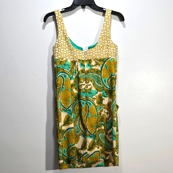 Milly New York Green and Gold Silk Sundress Sleeveless Mini 2 - Picture 2 of 9